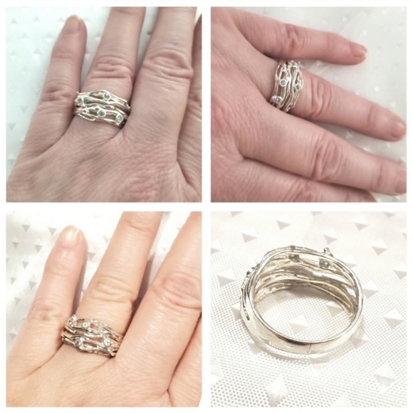 Topaz Art Nouveau Woven Wave Custom 925 Sterling Silver Ring Sz 8 - Picture 4 of 6